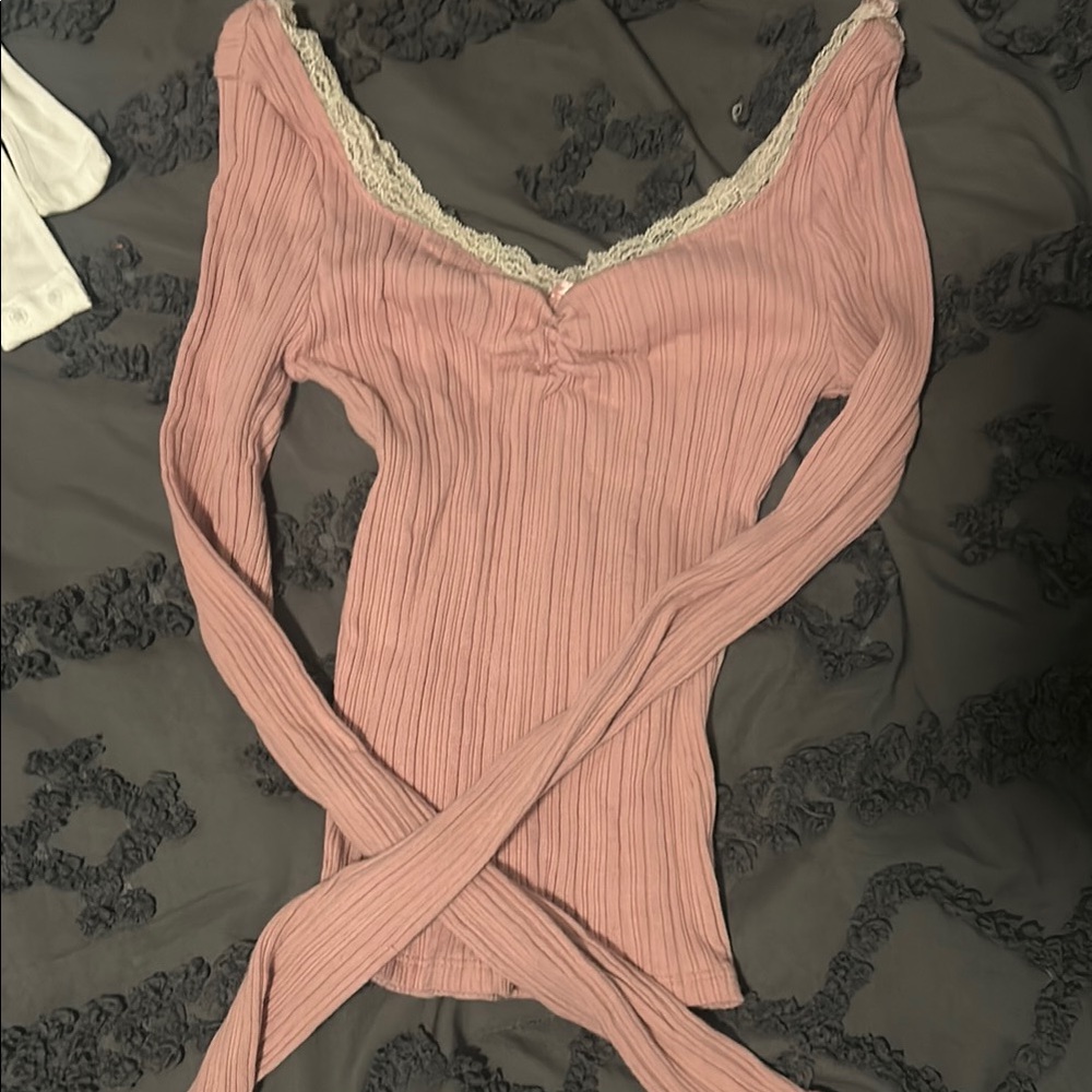Pink Lace-Trimmed Women's Top